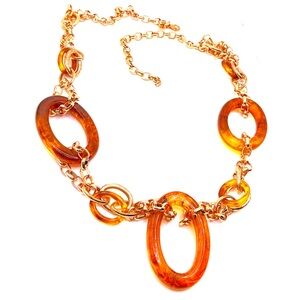 Vintage Tortoise Gold Tone Link Necklace 35”